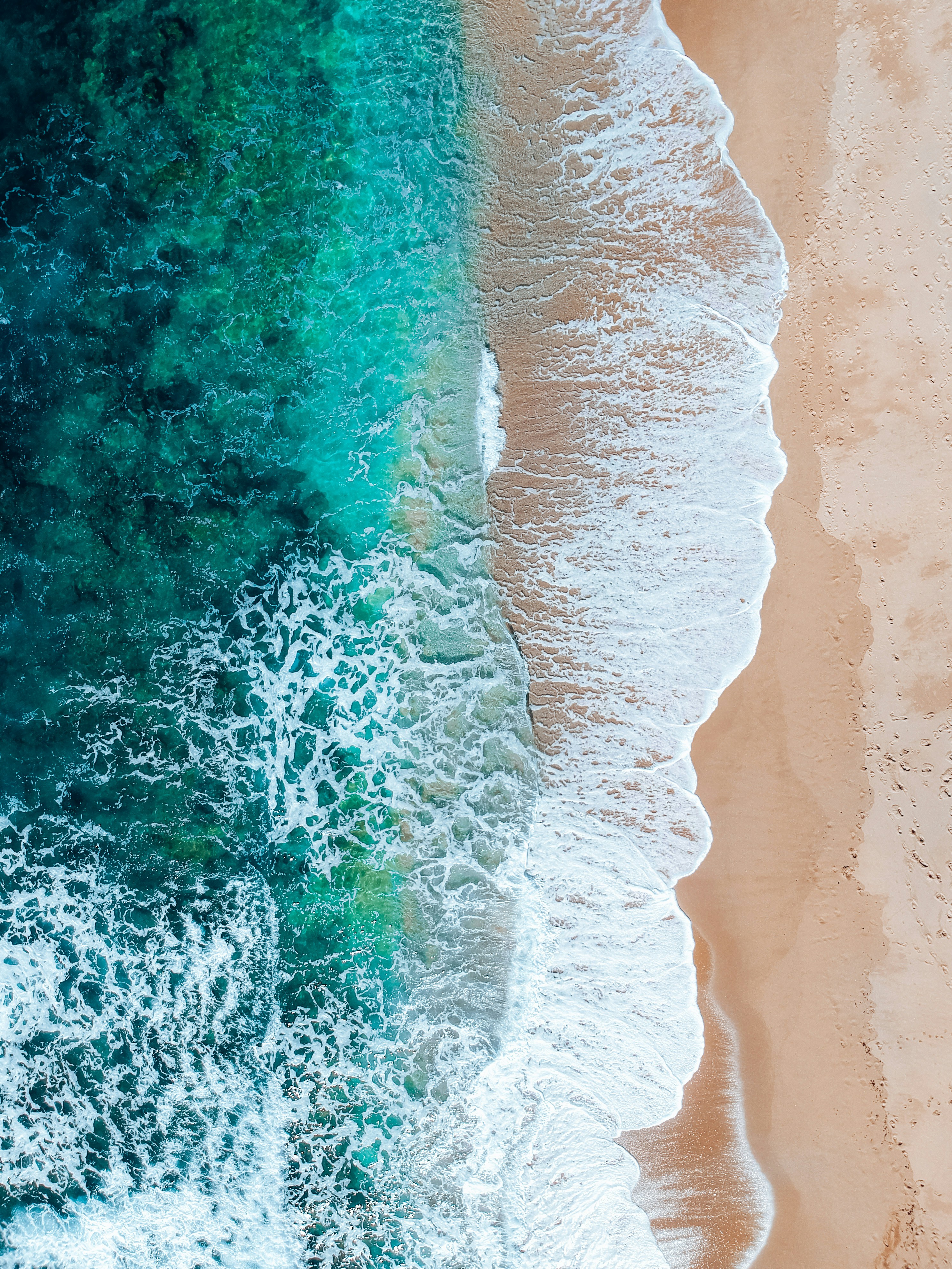 Aerial shoreline showing water meeting land
